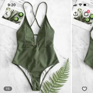 ZAFUL OLIVE GREEN ONE PIECE SWIMSUIT